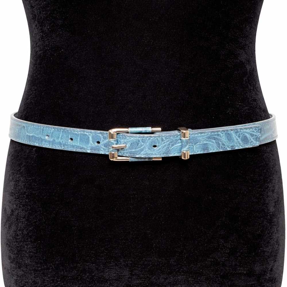 Talbots Womens Adjustable Waist Belt Small Gray‎ Croc Embossed Genuine Leather